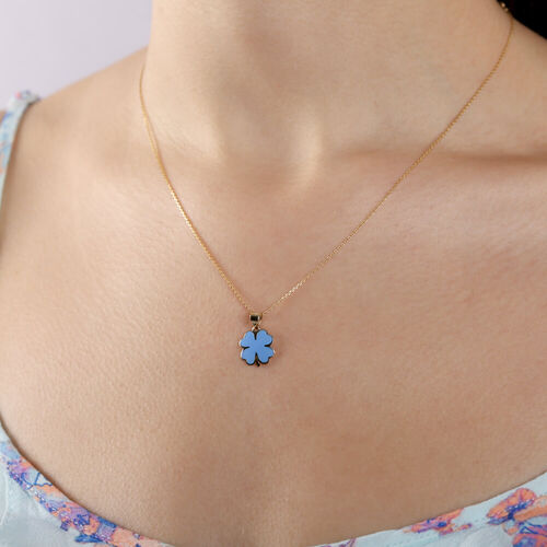 14 Ayar Kalp'li Yonca Altın Kolye Mat Mavi Mine - SembolGold