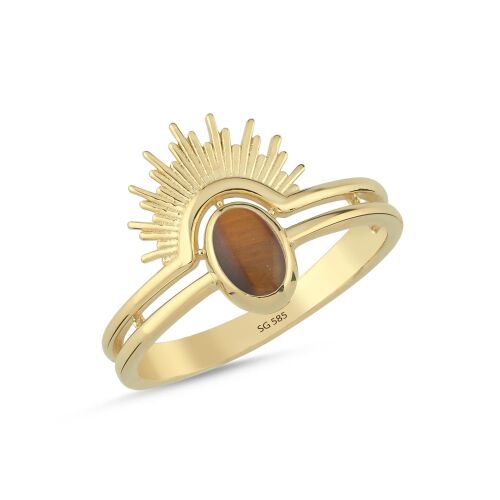 14 Ayar Kaplan Gözü Taşlı Altın Yüzük - SembolGold