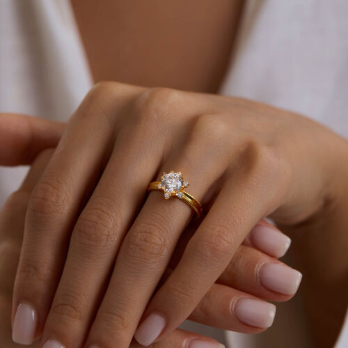 14 Ayar Lotus Tektaş Altın Yüzük Ajda Modeli - SembolGold