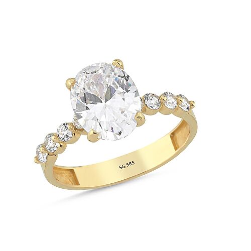 14 Ayar Oval Taşlı Tektaş Altın Yüzük 3.05 Gram - SembolGold