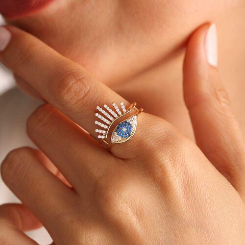SembolGold - 14 Ayar Özel Tasarım Altın Evil Eye Yüzük (1)