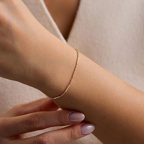 14 Ayar Pembe Mineli İnce Altın Bileklik 1.25 Gram 17+3 cm - SembolGold