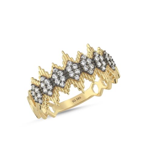 14 Ayar Ritim Taşlı Altın Yüzük - SembolGold