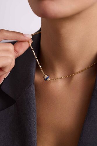 14 Ayar Safir Taşlı Altın Kolye Cylinder - SembolGold