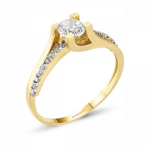 14 Ayar Sarı ve Beyaz Altın Tektaş Yüzük - SembolGold