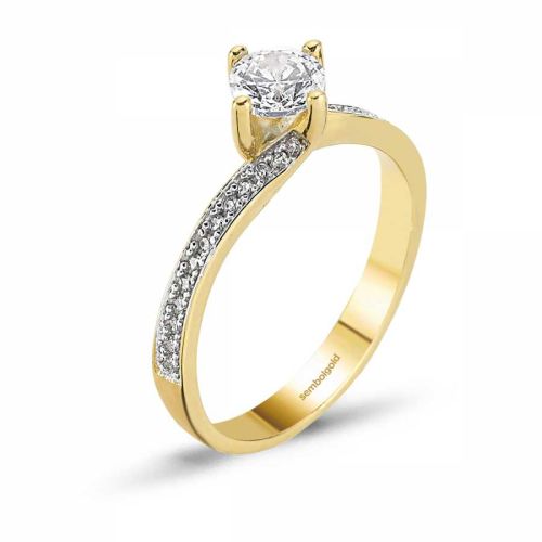 14 Ayar Sarı ve Beyaz Altın Tektaş Yüzük - SembolGold