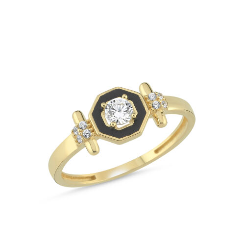 14 Ayar Siyah Mine Detaylı Çağla Altın Yüzük 1,65 Gr - SembolGold