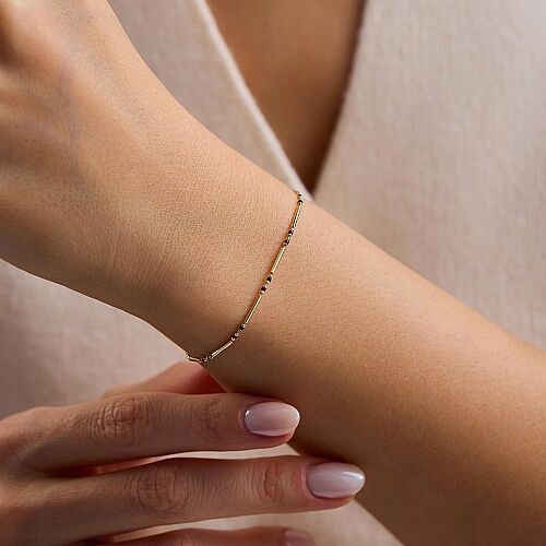 14 Ayar Siyah Mineli İnce Altın Bileklik 1.25 Gram 17+3 cm - SembolGold