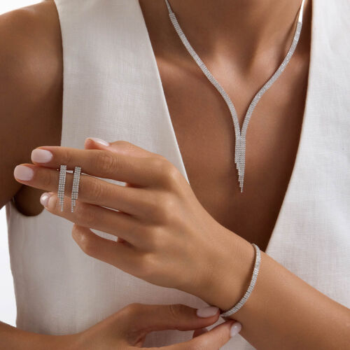 14 Ayar Su Yolu Set Beyaz Altın Üç Sıra - SembolGold