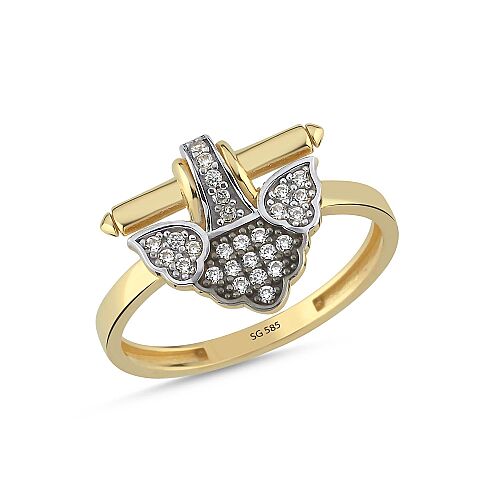 14 Ayar Taşlı Melek Kanadı Altın Yüzük 2.10 Gram - SembolGold