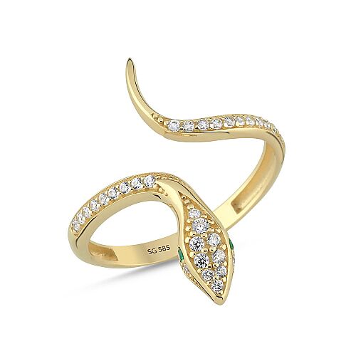 14 Ayar Taşlı Yılan Figürlü Altın Yüzük 1.90 Gram - SembolGold