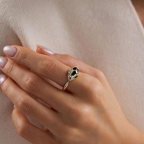 14 Ayar Yılan Figürlü Taşlı Altın Yüzük 2.50 Gram - SembolGold