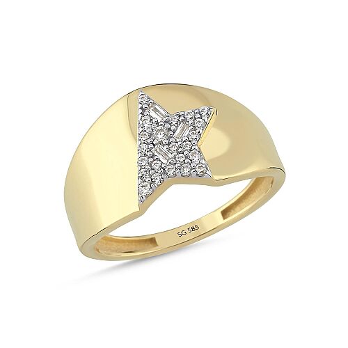14 Ayar Yıldız Detaylı Taşlı Altın Yüzük 2.70 Gram - SembolGold