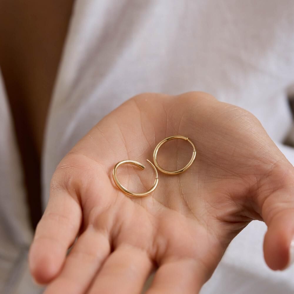 14K Altın Halka Küpe 1,2 mm 2.0 cm GİZLİ KİLİT