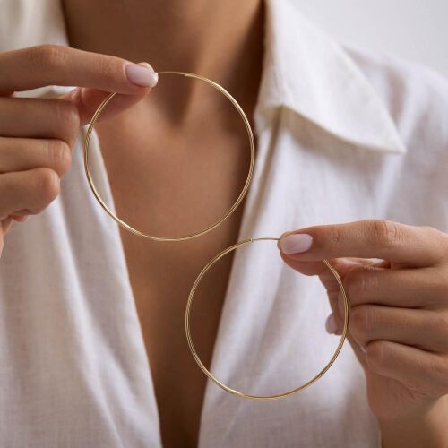 14K Altın Halka Küpe 1,2 mm 7.5 cm GİZLİ KİLİT - SembolGold