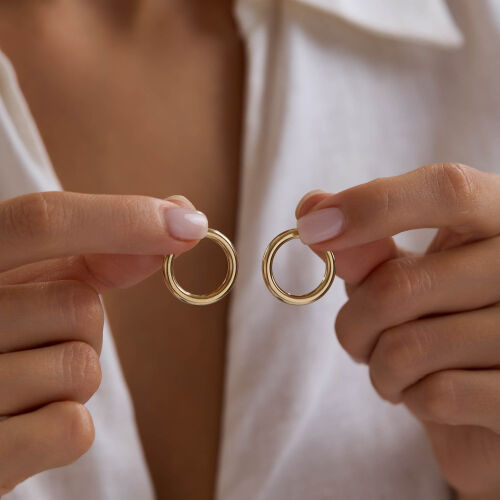 14K Altın Halka Küpe 2 mm 2.0 cm - SembolGold