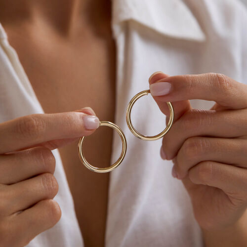 14K Altın Halka Küpe 2 mm 3.0 cm - SembolGold