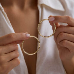 14K Altın Halka Küpe 2 mm 4.3 cm - SembolGold
