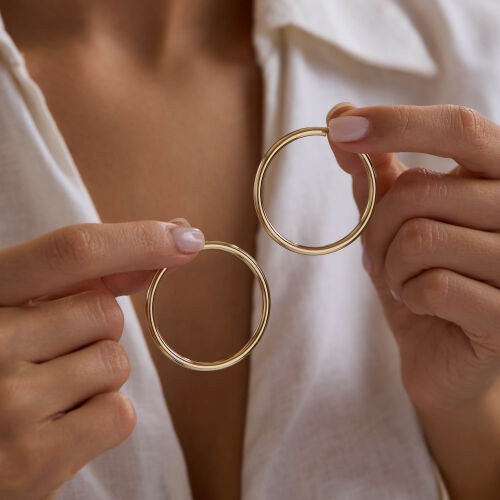 14K Altın Halka Küpe 2 mm 4.3 cm - SembolGold