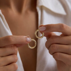 14K Altın Halka Küpe 3 mm 1.5 cm - SembolGold