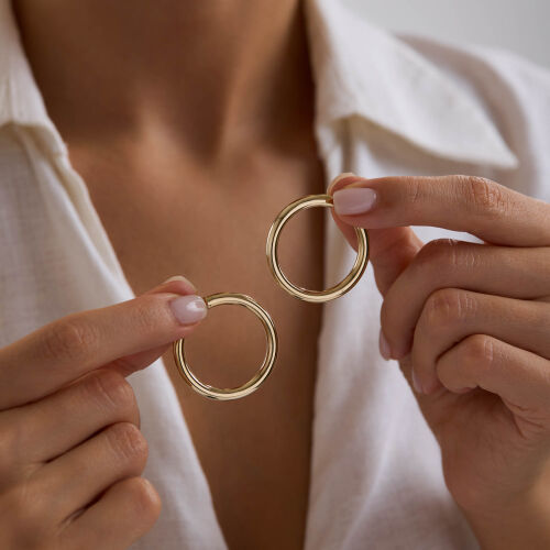 14K Altın Halka Küpe 3 mm 3.3 cm - SembolGold