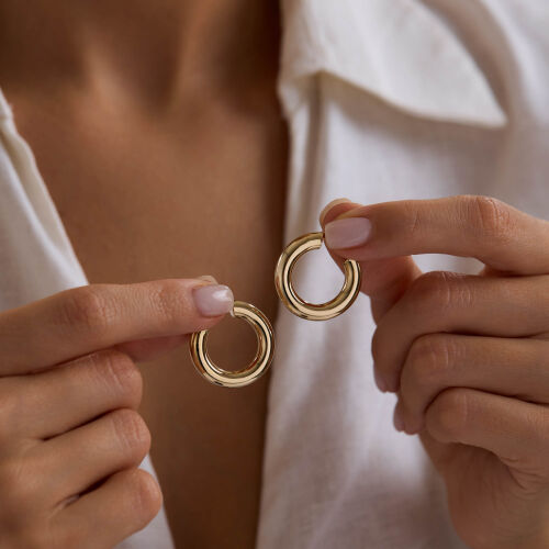 14K Altın Halka Küpe 4 mm 2.5 cm - SembolGold