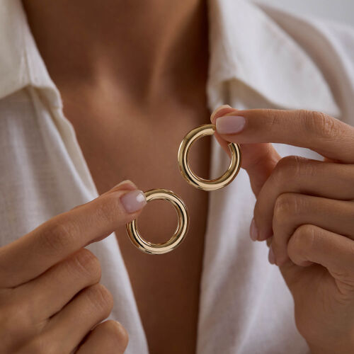 14K Altın Halka Küpe 4 mm 3.0 cm - SembolGold