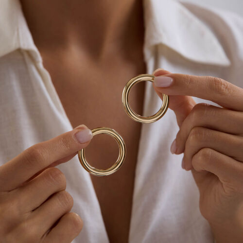 14K Altın Halka Küpe 4 mm 3.5 cm - SembolGold