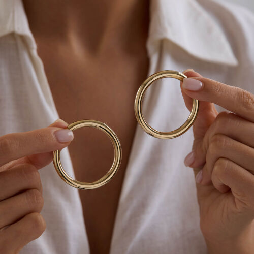 14K Altın Halka Küpe 4 mm 4.5 cm - SembolGold