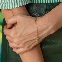 SembolGold - 14K Altın Harf Bileklik Figaro Zincir (1)