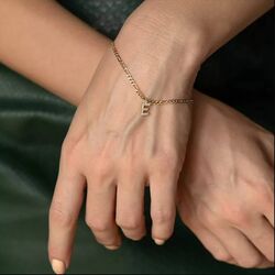14K Altın Harf Bileklik Figaro Zincir - Thumbnail
