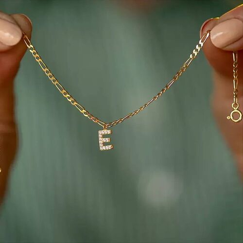 14K Altın Harf Bileklik Figaro Zincir - SembolGold