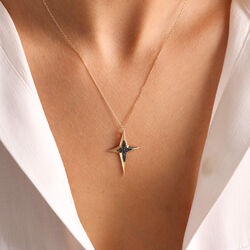 14K Altın Pole Star Kolye Onix 3,0 cm - Thumbnail