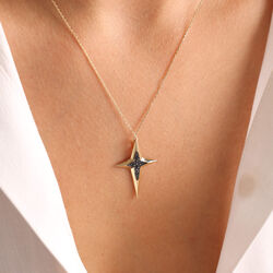 14K Altın Pole Star Kolye Onix 3,0 cm - 3