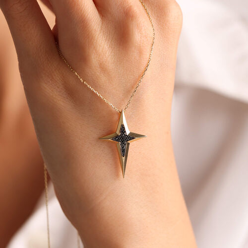 SembolGold - 14K Altın Pole Star Kolye Onix 3,0 cm (1)