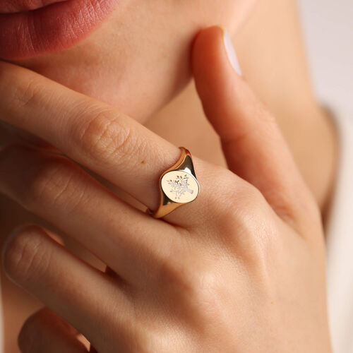 14K Altın Şövalye Yüzük Çınar (AİLE) Mine Form - SembolGold