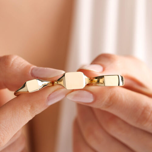 SembolGold - 14K Altın Şövalye Yüzük (Kişiselleştir) Kare 0,9 cm (1)