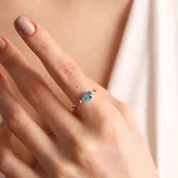 14K Altın Vintage Yüzük Aqua Blue - Thumbnail