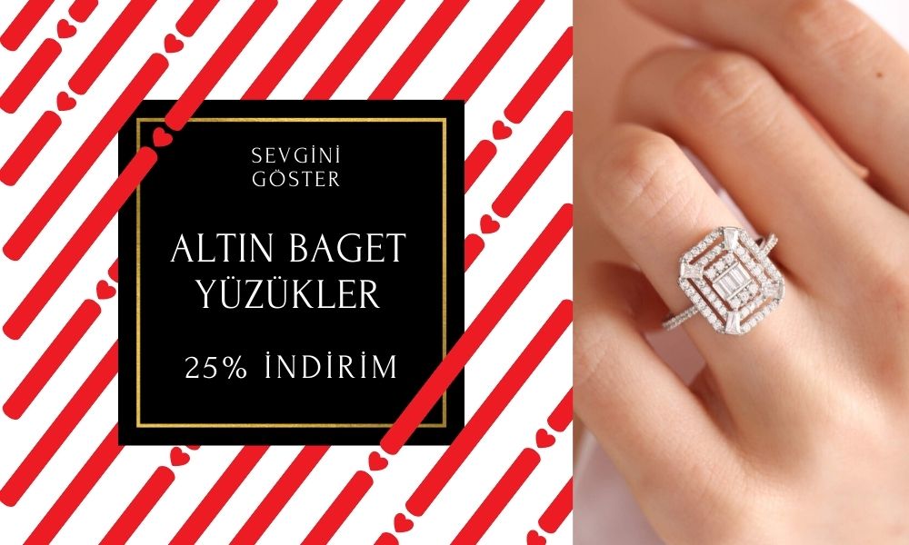 Hediye Altın Baget Yüzükler %25 den başlayan indirimlerle