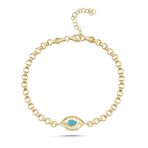 Akik Taşlı Yaprak Motifli Altın Bileklik 17-20 cm - SembolGold