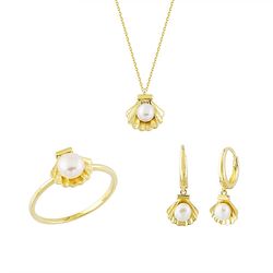 Altın 3'lü Takı Seti İstiridye 14K Gold - Thumbnail