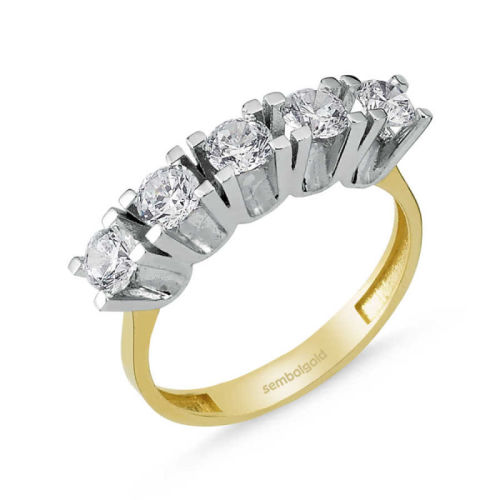 Altın 5 Taş Yüzük Swarovski Taşlı - SembolGold