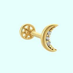 Altın Ay Tragus Piercing 14 Ayar - Thumbnail