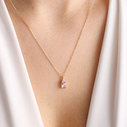 SembolGold - Altın Baget Kolye Pink Topaz (1)
