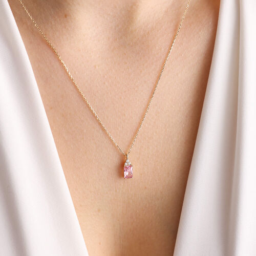 SembolGold - Altın Baget Kolye Pink Topaz (1)
