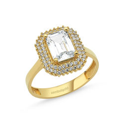Altın Baget Tektaş Yüzük 2,00 karat Zirconia - Thumbnail