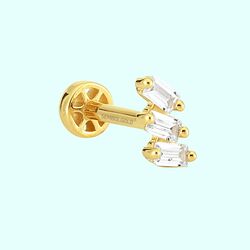 Altın Baget Tragus Piercing 14 Ayar Tria - Thumbnail