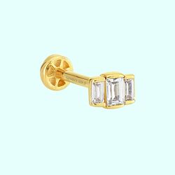 Altın Baget Tragus Piercing 14 Ayar Tria - Thumbnail