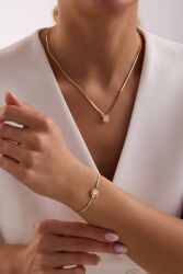 Altın Balık Sırtı Baget Set Kolye, Bileklik - SembolGold