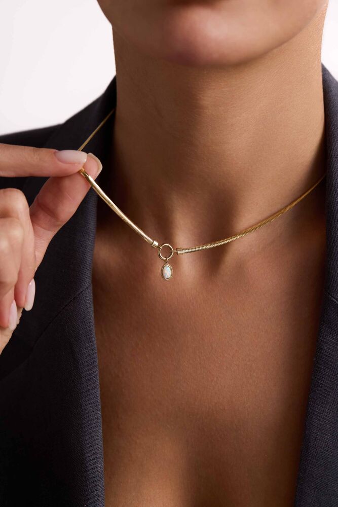 Altın Balık Sırtı Kolye Opal Taşlı 
